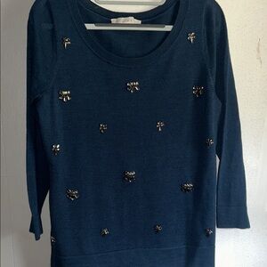 LOFT Dark Blue Sweater with Embellishments